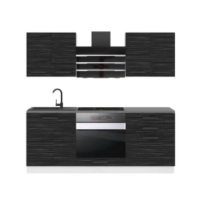 Belini Küchenzeile Premium Komplettversion 180 cm königliches Ebenholz mit Arbeitsplatte MARY 