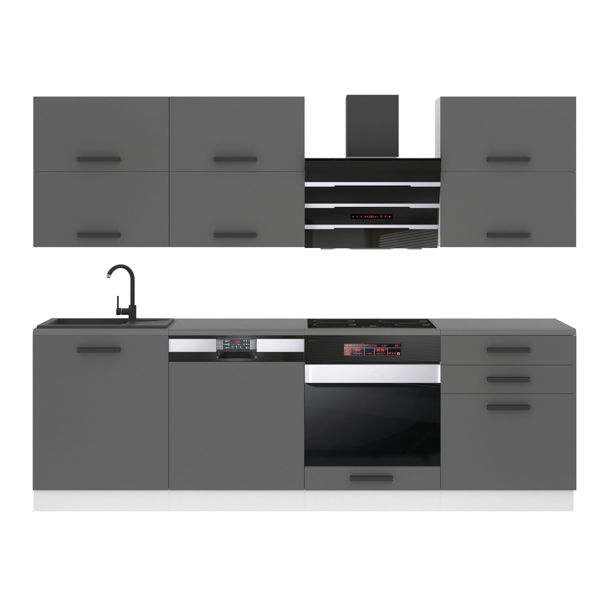 Belini Küchenzeile Premium Komplettversion 240 cm Mattgrau mit Arbeitsplatte MADISON 