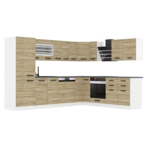 Belini Eckküche Premium Komplettversion 520 cm Sonoma-Eiche Arbeitsplatte JULIE 