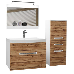 Badezimmermöbel Belini Premium Full Version Wotan-Eiche + Waschbecken + Spiegel + LED-Beleuchtung Glamour 23 