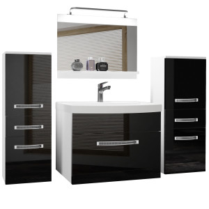 Badezimmermöbel Belini Premium Full Version Hochglanzschwarz + Waschbecken + Spiegel + LED-Beleuchtung Glamour 63 
