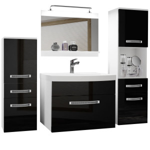 Badezimmermöbel Belini Premium Full Version Hochglanzschwarz + Waschbecken + Spiegel + LED-Beleuchtung Glamour 82 