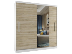 Šatní skříň 158 cm Belini bílý mat / dub sonoma s posuvnými dveřmi a zrcadlem Výrobce MSE SZP3/2/W/1DS1L/AL