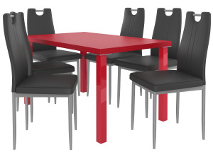 Jídelní set 1 + 6 Belini červený / černá Moderno ROB/0/ZES/R/6B