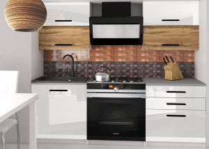 Kuchyňská linka Belini 120 cm bílý lesk / dub wotan s pracovní deskou Eleganta2 Výrobce INF ELEGANTA2/2/WT/WDWW/0/B1