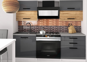 Kuchyňská linka Belini 120 cm šedý lesk / dub wotan s pracovní deskou Eleganta2 Výrobce INF ELEGANTA2/2/WT/SDWS/0/B1