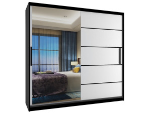 Šatní skříň 200cm Belini černý mat / bílý mat s posuvnými dveřmi a zrcadlem Výrobce MZ SZP1/2/B/W/0/BL