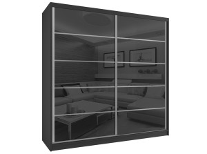 Šatní skříň 133 cm Belini černý mat / černý lesk s posuvnými dveřmi BH SZP2/2/B/WI/5B/HI