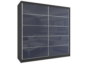 Šatní skříň 133 cm Belini černý mat / šedý lesk s posuvnými dveřmi BH SZP2/2/B/WI/5S/HI