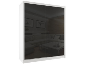 Šatní skříň 158 cm Belini bílý mat / černý lesk s posuvnými dveřmi Výrobce BM SZP3/2/W/W/B/HI