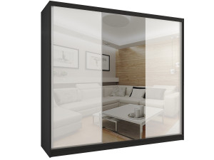 Šatní skříň 232 cm Belini černý mat / bílý lesk s posuvnými dveřmi a zrcadlem Výrobce BM SZP4/2/B/WI/2W1L/HI