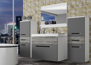 Koupelnový nábytek Belini šedý mat / šedý antracit Glamour Wood + umyvadlo + zrcadlo Výrobce ROD M 4/0/W/SRGW1/0/ZW