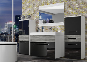 Koupelnový nábytek Belini černý lesk / šedý antracit Glamour Wood + umyvadlo + zrcadlo Výrobce ROD PM 4/0/W/BGW1/0/ZW