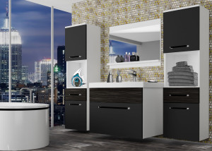 Koupelnový nábytek Belini černý mat / královský eben + umyvadlo + zrcadlo Výrobce ROD M 6/0/W/BHK/0/ZW