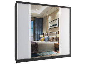 Šatní skříň 200 cm Belini černý mat / bílý mat s posuvnými dveřmi a zrcadlem Výrobce MV SZP1/1/B/W/W/HI