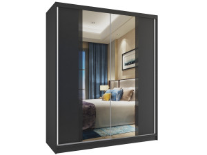 Šatní skříň 133 cm Belini černý mat s posuvnými dveřmi a zrcadlem Výrobce MV SZP2/2/B/B/B/HI