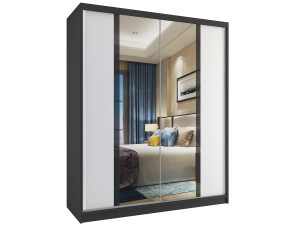 Šatní skříň 133 cm Belini černý mat / bílý mat s posuvnými dveřmi a zrcadlem Výrobce MV SZP2/2/B/W/B/HI
