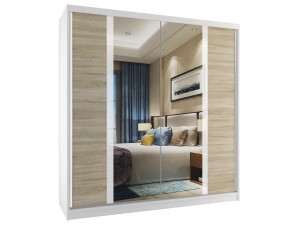 Šatní skříň 158 cm Belini bílý mat / dub sonoma s posuvnými dveřmi a zrcadlem Výrobce MV SZP3/2/W/DS/W/HI