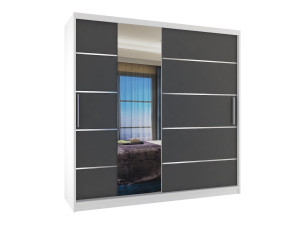 Šatní skříň 200 cm Belini bílý mat / šedý mat s posuvnými dveřmi zrcadlem a zásuvkami Výrobce MBP SZP5/1/W/SR/0/KLAL