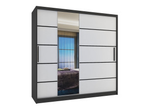 Šatní skříň 200 cm Belini černý mat / bílý mat s posuvnými dveřmi zrcadlem a zásuvkami Výrobce MBP SZP5/1/B/W/0/KLP