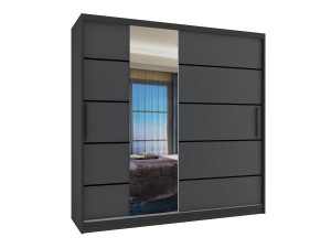 Šatní skříň 200 cm Belini černý mat / šedý mat s posuvnými dveřmi zrcadlem a zásuvkami Výrobce MBP SZP5/1/B/SR/0/KLP