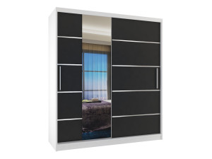 Šatní skříň 133 cm Belini bílý mat / černý mat s posuvnými dveřmi zrcadlem a zásuvkami Výrobce MBP SZP6/1/W/B/0/KLAL