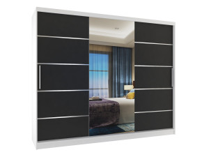 Šatní skříň 232 cm Belini bílý mat / černý mat s posuvnými dveřmi zrcadlem a zásuvkami Výrobce MBP SZP8/0/1W/2B1L/0/KLAL