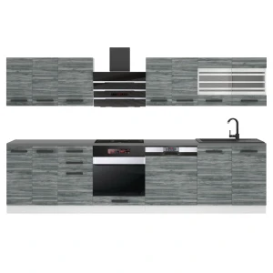 Kuchyňská linka Belini Premium Full Version 300 cm šedý antracit Glamour Wood s pracovní deskou LUCY Výrobce TOR LUCY/0/WT/GW/B/B1