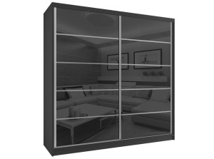 Šatní skříň 200cm Belini černý mat / černý mat s posuvnými dveřmi a zrcadlem BH SZP1/2/B/WI/5B/HI