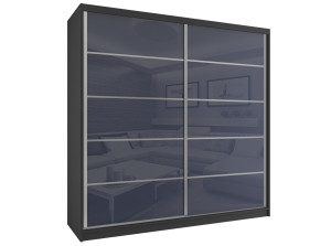 Šatní skříň 200cm Belini černý mat / šedý lesk s posuvnými dveřmi Výrobce BH SZP1/2/B/WI/5S/HI