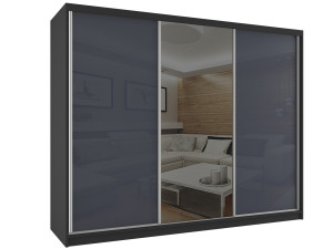 Šatní skříň 232 cm Belini černý mat / šedý lesk s posuvnými dveřmi a zrcadlem Výrobce BM SZP4/2/B/WI/2S1L/HI