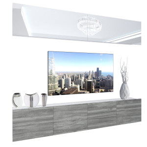 Obývací stěna Belini Premium Full Version bílý lesk / šedý antracit Glamour Wood + LED osvětlení Nexum 87 Výrobce NEX 6/0/W/WGW1/0/0/PP