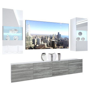 Obývací stěna Belini Premium Full Version bílý lesk / šedý antracit Glamour Wood + LED osvětlení Nexum 101 Výrobce NEX 7/0/W/WGW1/0/0/PP
