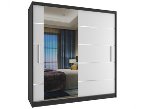 Šatní skříň 158 cm Belini černý mat / bílý mat s posuvnými dveřmi a zrcadlem Výrobce MBP SZP3/1/B/W/0/AL