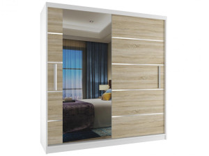 Šatní skříň 158 cm Belini bílý mat / dub sonoma s posuvnými dveřmi a zrcadlem Výrobce MBP SZP3/2/W/DS/0/AL