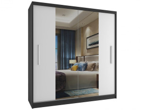 Šatní skříň 158 cm Belini černý mat / bílý mat s posuvnými dveřmi a zrcadlem Výrobce ME SZP3/2/B/W/0/AL