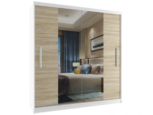 Šatní skříň 158 cm Belini bílý mat / dub sonoma s posuvnými dveřmi a zrcadlem Výrobce ME SZP3/2/W/DS/0/AL