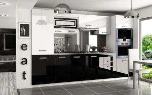 Kuchyňská linka Belini 300 cm bílý lesk / černý lesk
 s pracovní deskou Syntka Výrobce INF SYNTKA/6/WT/WB/0/F