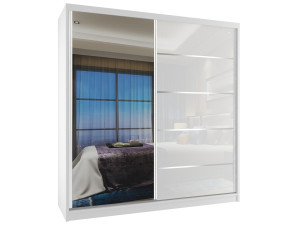 Šatní skříň 158 cm Belini bílý mat / bílý lesk s posuvnými dveřmi a zrcadlem Výrobce MG SZP3/2/W/WI/1L5W/HI