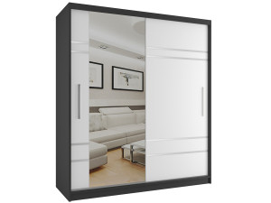 Šatní skříň 158 cm Belini černý mat / bílý mat s posuvnými dveřmi a zrcadlem Výrobce MP SZP3/1/B/W/0/AL