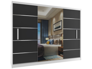 Šatní skříň 232 cm Belini bílý mat/ černý mat s posuvnými dveřmi a zrcadlem Výrobce MBP SZP4/2/1W/2B1L/0/AL