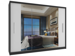 Šatní skříň 232 cm Belini černý mat / bílý mat s posuvnými dveřmi a zrcadlem Výrobce MS SZP4/2/1B/2W1L/0/AL