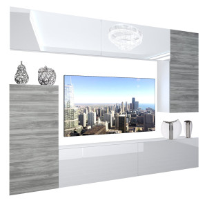 Obývací stěna Belini Premium Full Version bílý lesk / dšedý antracit Glamour Wood + LED osvětlení Nexum 119 Výrobce NEX 8/0/W/WGW1WGW1/0/0/PP