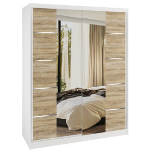 Šatní skříň SERENITY 133 cm Belini bílý mat / dub sonoma s posuvnými dveřmi a zrcadlem Výrobce ME SERENITY SZP6/0/W/DS/0/HIAL