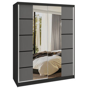 Šatní skříň SERENITY 133 cm Belini černý mat / šedý mat s posuvnými dveřmi a zrcadlem Výrobce ME SERENITY SZP6/0/B/SR/0/HIAL