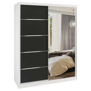 Šatní skříň SERENITY 133 cm Belini bílý mat / černý mat s posuvnými dveřmi a zrcadlem Výrobce MBP SERENITY SZP6/0/W/B/0/HIAL