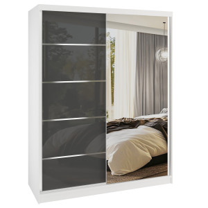 Šatní skříň SERENITY 133 cm Belini bílý mat / šedý lesk s posuvnými dveřmi a zrcadlem Výrobce MGB SERENITY SZP6/0/W/S/0/HIAL