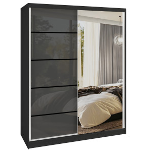 Šatní skříň SERENITY 133 cm Belini černý mat / černý lesk s posuvnými dveřmi a zrcadlem Výrobce MGB SERENITY SZP6/0/B/S/0/HIAL