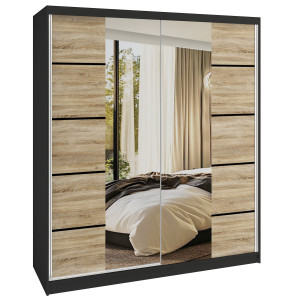 Šatní skříň SERENITY 158 cm Belini černý mat / dub sonoma s posuvnými dveřmi a zrcadlem Výrobce ME SERENITY SZP7/0/B/DS/0/HIAL