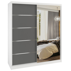 Šatní skříň SERENITY 158 cm Belini bílý mat / šedý mat
 s posuvnými dveřmi a zrcadlem Výrobce MBP SERENITY SZP7/0/W/SR/0/HIAL